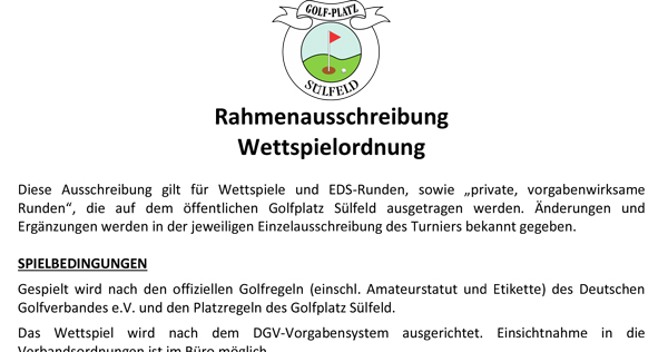 Rahmenausschreibung Wettspielordnung